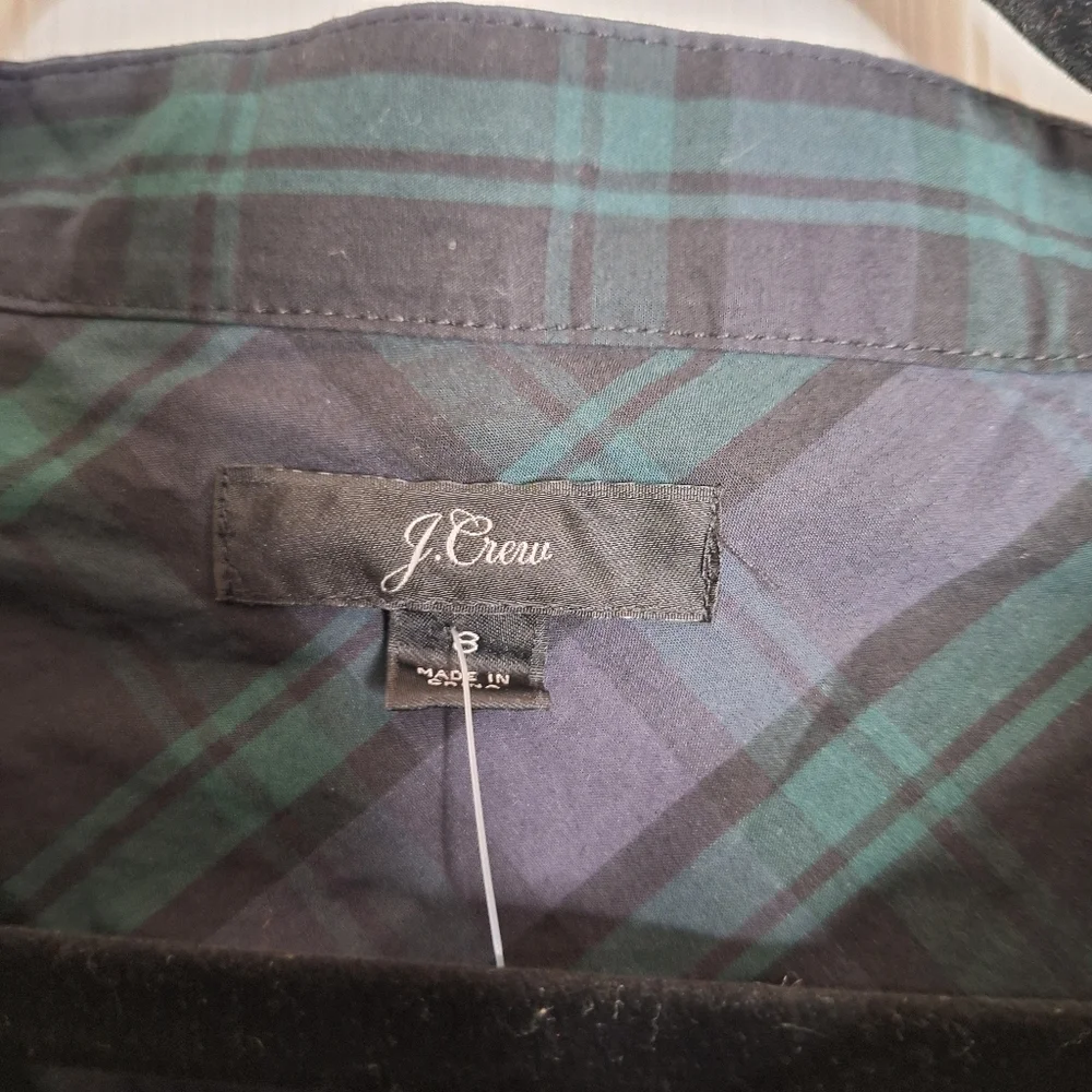 J. Crew Jewel Button Funnel Neck Plaid Shirt Size 8